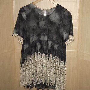Paisley Grace Womens Grey White Lagan Oversized Tie Dye Tunic Top XXL